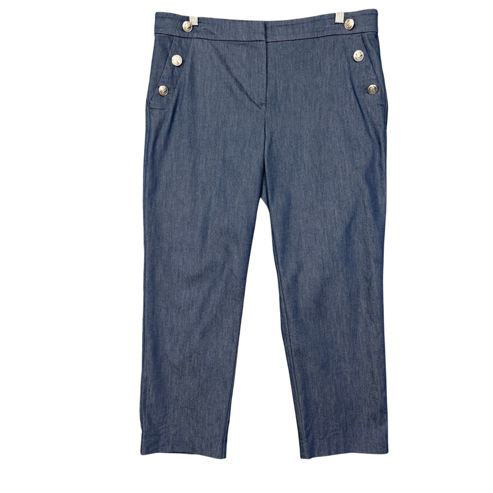LOFT The Riviera Slim Pants Womens 10 Blue Crop Sailor Nautical Ankle Trousers